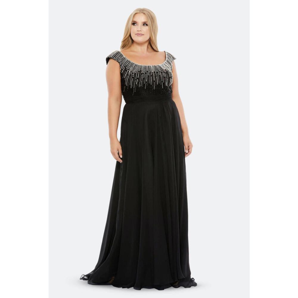 MAC DUGGAL LONG BALL GOWN BEADED BODICE BLACK SILVER SIZE 14